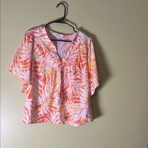Land n seaTropical Print V-Neck Women Top